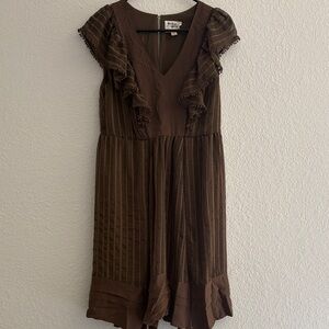 HOLDING HORSES Brown Striped Midi Dress